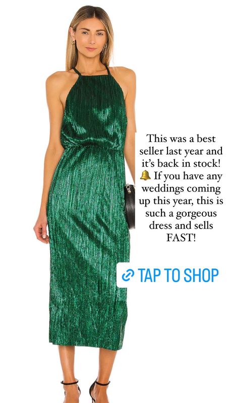 This gorgeous Emerald revolve dress is back in stock! 🚨This was a best seller last year and sells FAST! If you have weddings coming up this year and need a dress, this is a gorgeous option as a wedding guest dress for cocktail and formal weddings! 

#LTKFind #LTKstyletip #LTKwedding