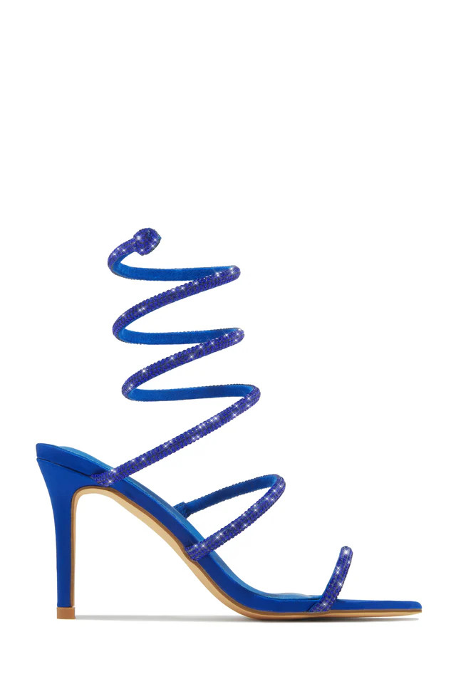 Miss Lola | Sushmita Blue Embellished Around The Ankle Coil Heels | MISS LOLA