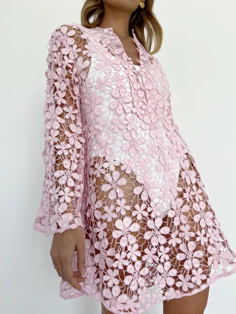 Fiji Button Through Cutwork Dress | Powder Pink | Vita Grace
