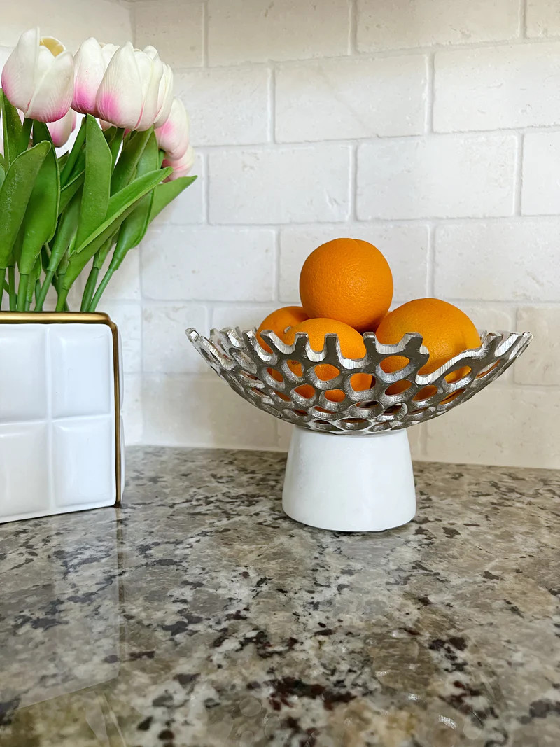 Textured Design Bowl with White Marble Base (2 Colors) "From Pops Of Color Home Collection" | Inspire Me! Home Decor