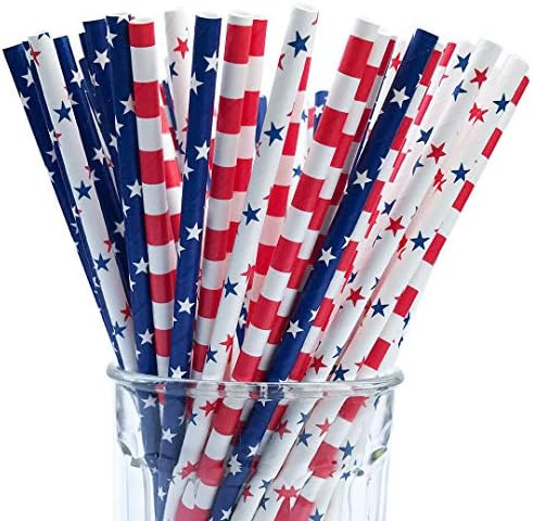 150 American Flag Red White Blue Paper Straw Combo, 3 Designs - 100% Biodegradable - 7.75 Inches ... | Amazon (US)