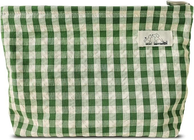 HAPPYHEIDI Large Cute Green Checker Makeup Bag with Compartment Cosmetic Travel Pouch, Nylon Fabr... | Amazon (US)