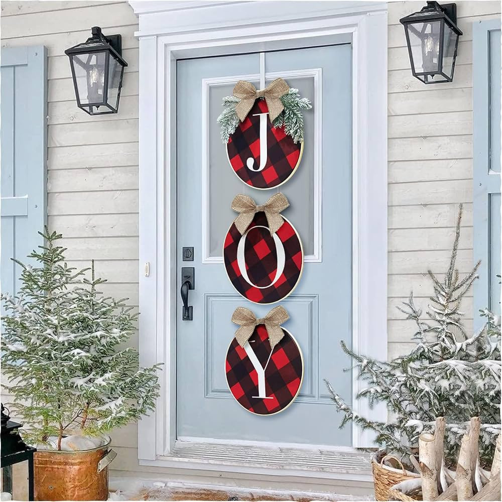 Amazon.com: ORIENTAL CHERRY Christmas Decorations - Joy Sign - Buffalo Check Plaid Wreath for Fro... | Amazon (US)
