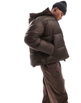 Jack & Jones wet look puffer jacket in brown | ASOS | ASOS (Global)