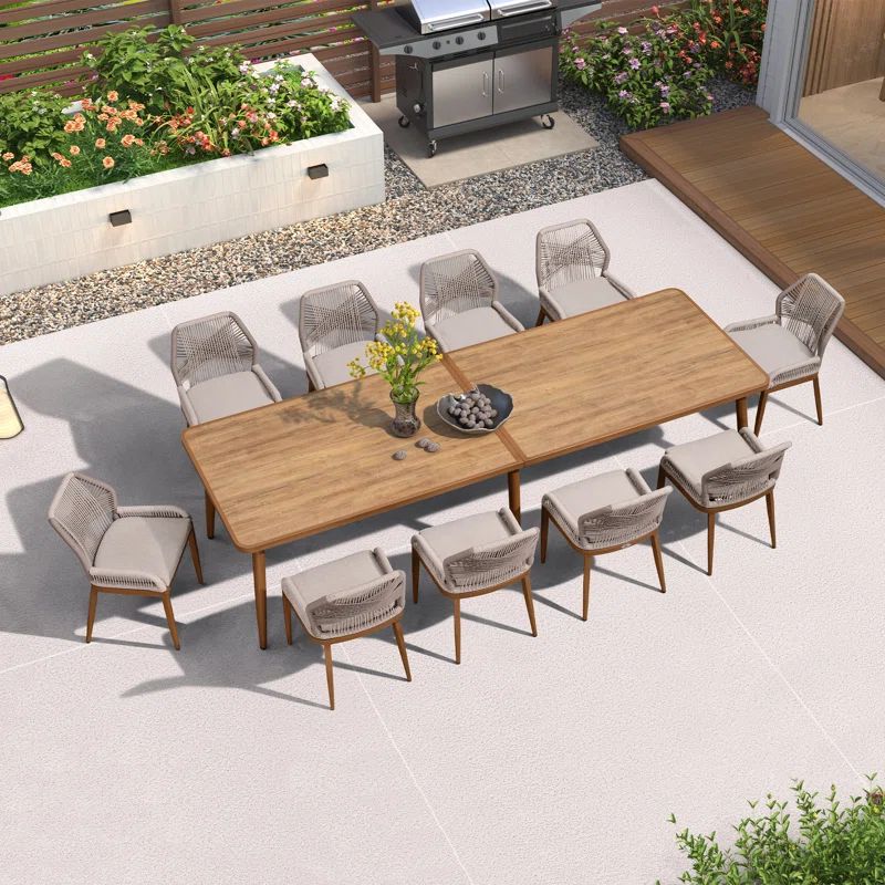 10 - Person Rectangular Outdoor Dining Set with Cushions | Wayfair North America