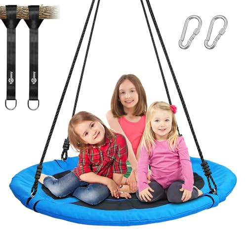 Trekassy 700lb 40 Inch Saucer Tree Swing for Kids Adults Outdoor 900D Oxford Waterproof with 2pcs Tree Hanging Straps, Steel Frame and Adjustable Ropes Blue | Amazon (US)