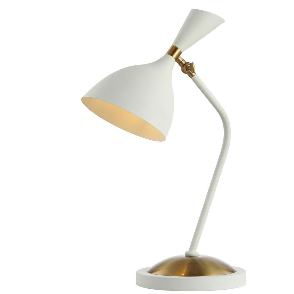 JONATHAN Y Albert 21.5 in. White/Gold Iron Retro Mid-Century LED Table Lamp | The Home Depot