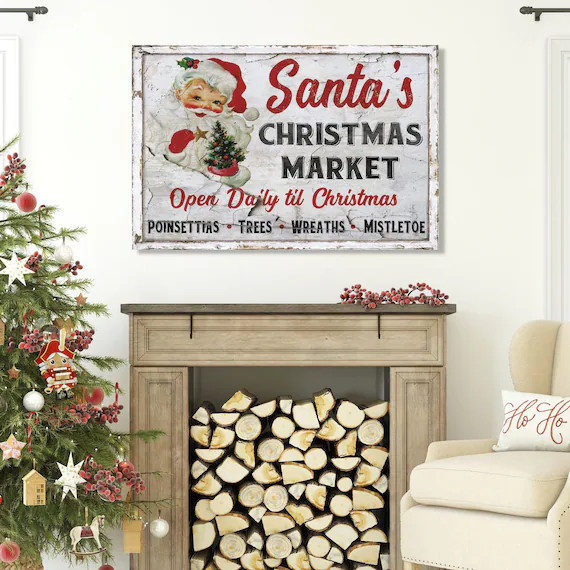 Santa's Christmas Market Vintage Holiday Sign Christmas - Etsy | Etsy (US)