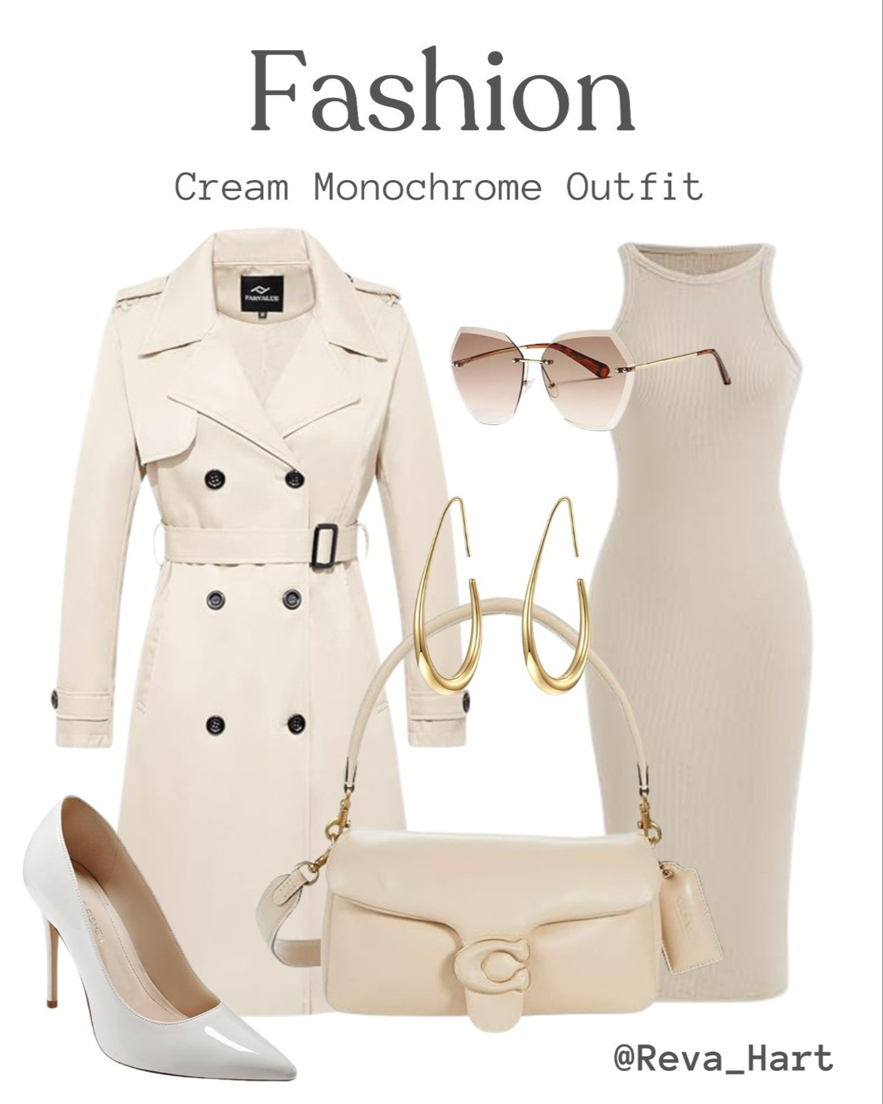 Cream monochrome outfit. Classic trench coat, bodycon dress, coach top handle cross body, cream pumps makes the most chic and stylish outfit. #Inspire #founditonwalmart  #womensstyle

#LTKGiftGuide #LTKHoliday #LTKSaleAlert