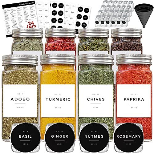 FINESSY Tarros de especias con etiqueta, recipientes para especias, 24 tarros de especias de vidr... | Amazon (US)