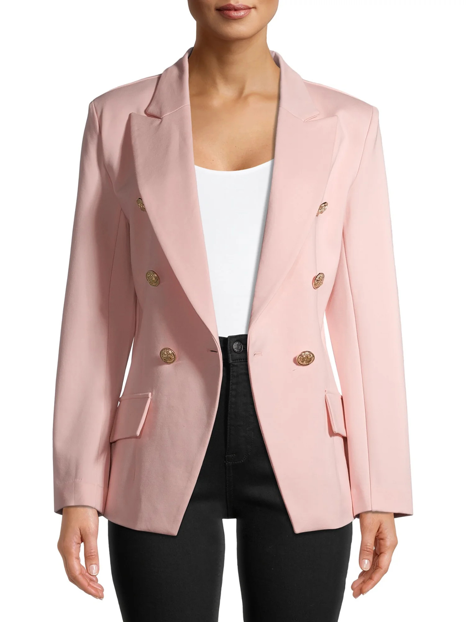 Attitude Unknown Women's Ponte Double Breasted Blazer | Walmart (US)