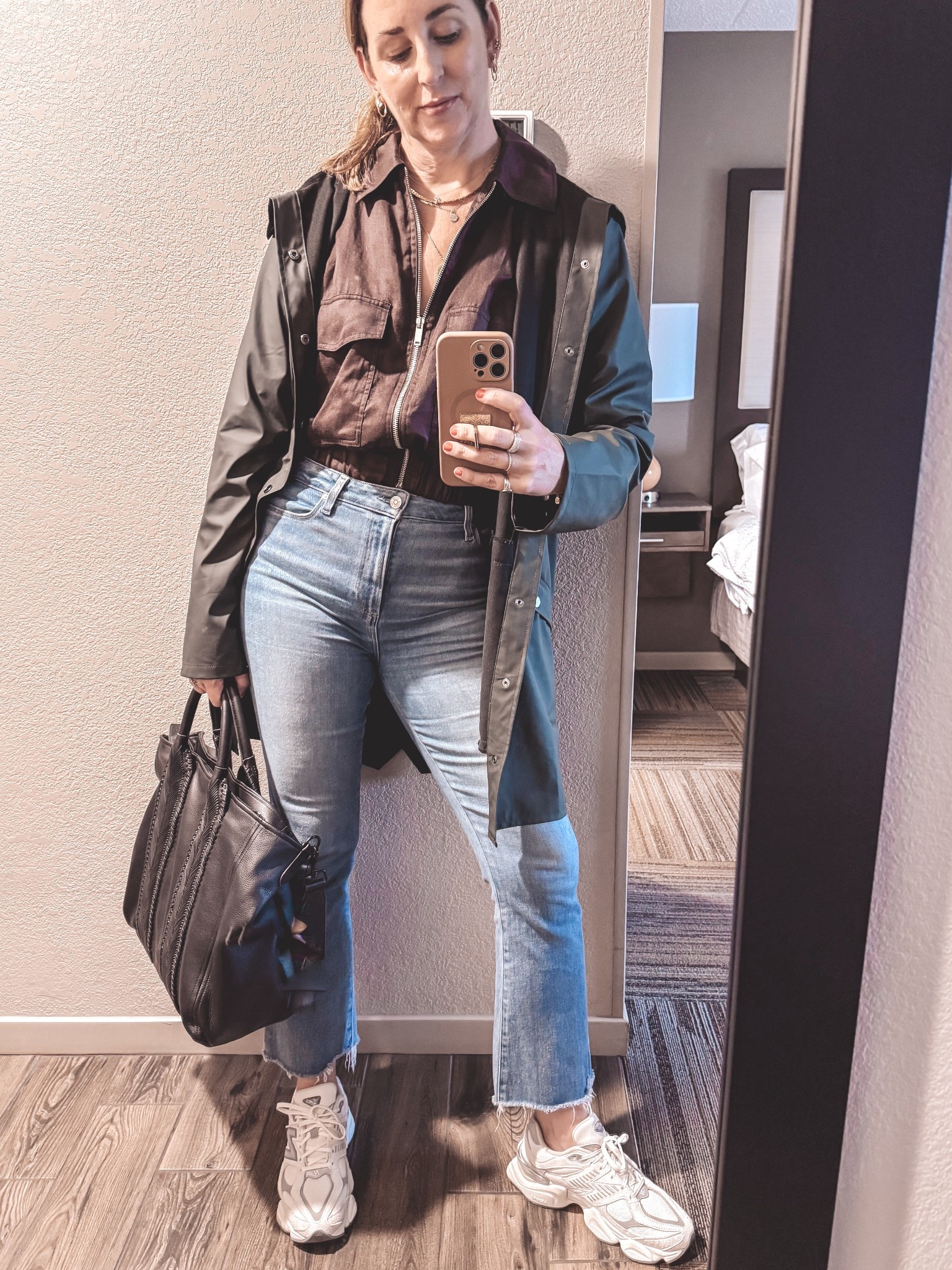 Casual Work day outfit | Paige denim | Zara | new balance | Aimee Kestenberg | Rains coat | Nordstrom 

#LTKStyleTip #LTKOver40 #LTKSaleAlert