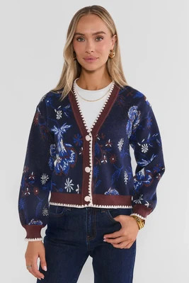 Navy Floral Printed Cardiagn | Avara