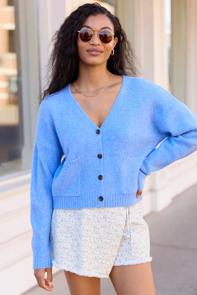 Kathryn Blue Long Sleeve Cardigan SALE | Pink Lily