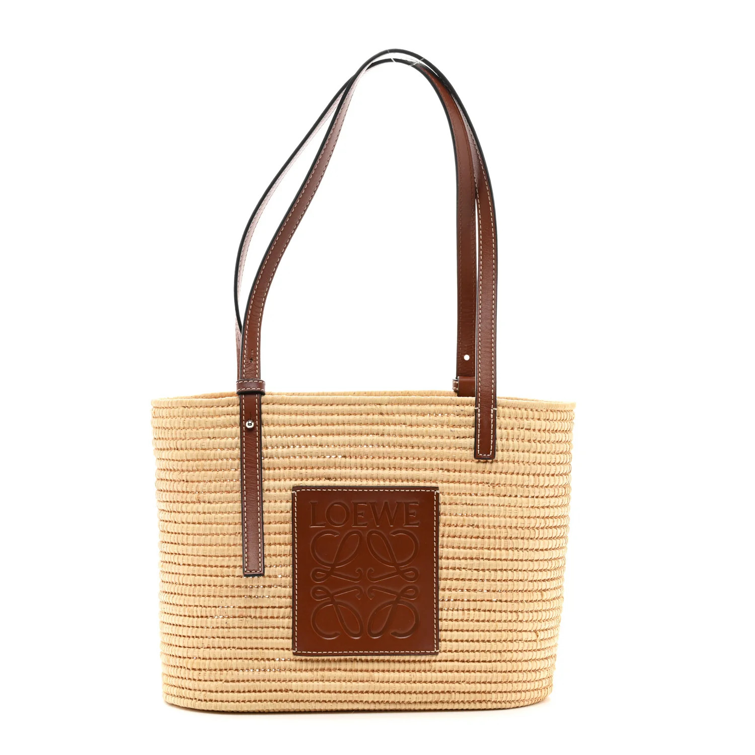 Loewe Raffia Small Square Basket Tote Bag Natural Tan | FASHIONPHILE (US)