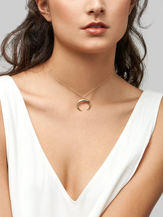 Gold Collier Halskette: Halbmond Halskette, Kette Choker Halskette, zierliche Gold Halsband, in Ster | Etsy (US)