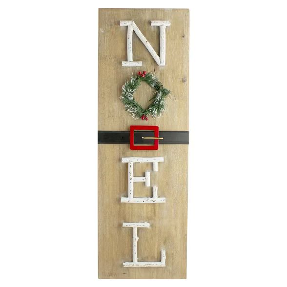 Northlight 23.75" Vertical Beige Wooden Noel Christmas Sign with Santa's Belt | Target