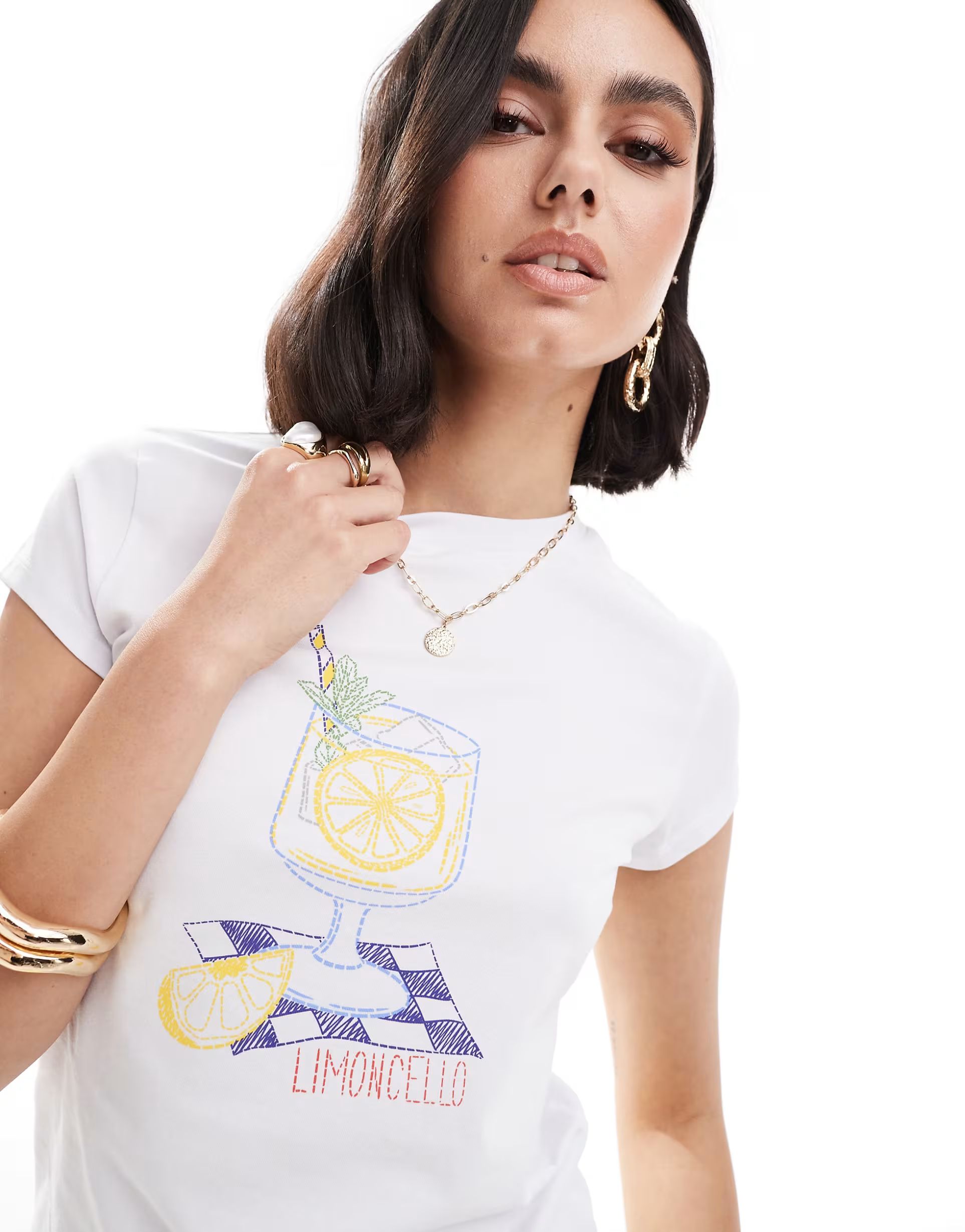 ASOS DESIGN baby tee with limoncello drink graphic in white | ASOS (Global)