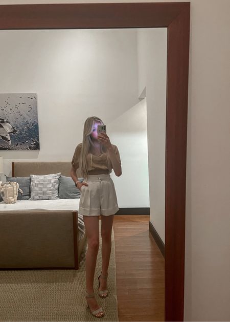 in Costa Rica🏝🤍
a cute look for dinner that is elegant yet effortless and casual for a night by the water. My fav tailored shorts with an elevated basic, beige tie front top and my favorite Steve Madden heels!! 
#aestheticfashion #vacayfit #minimalchic #neutraltones

#LTKtravel #LTKHoliday #LTKstyletip