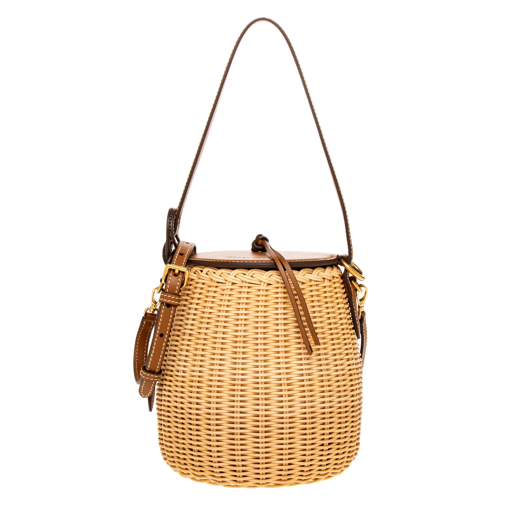 Miu Miu Woven-Wicker Bucket Bag | Overstock