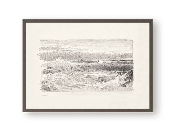 Graphite Antique Seascape Print Coastal Wall Art Vintage | Etsy UK | Etsy (UK)