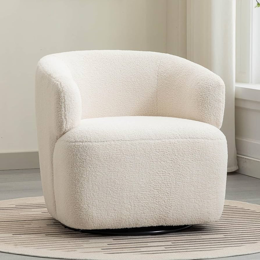 Swivel Accent Chair Armchair Round Sherpa Teddy Barrel Boucle Curved Chair with Metal Base for Li... | Amazon (US)