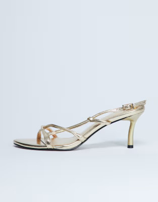 Topshop Amelia minimal mid heel sandal in gold | ASOS | ASOS (Global)