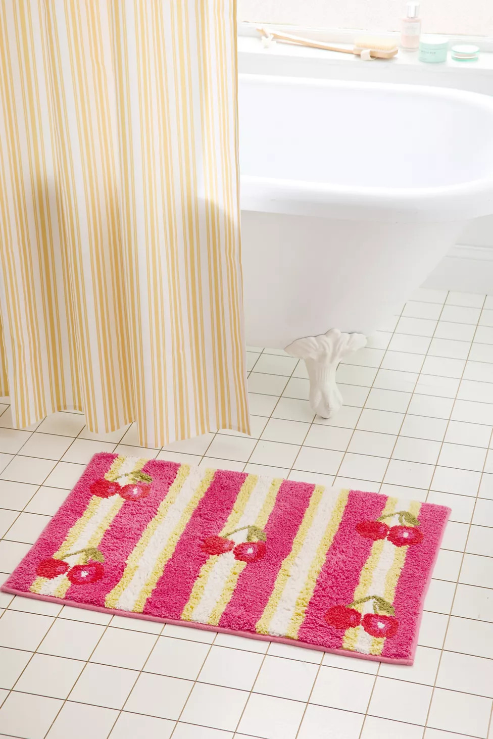 Cherry Striped Plush Tufted Bath Mat | Urban Outfitters (US and RoW)