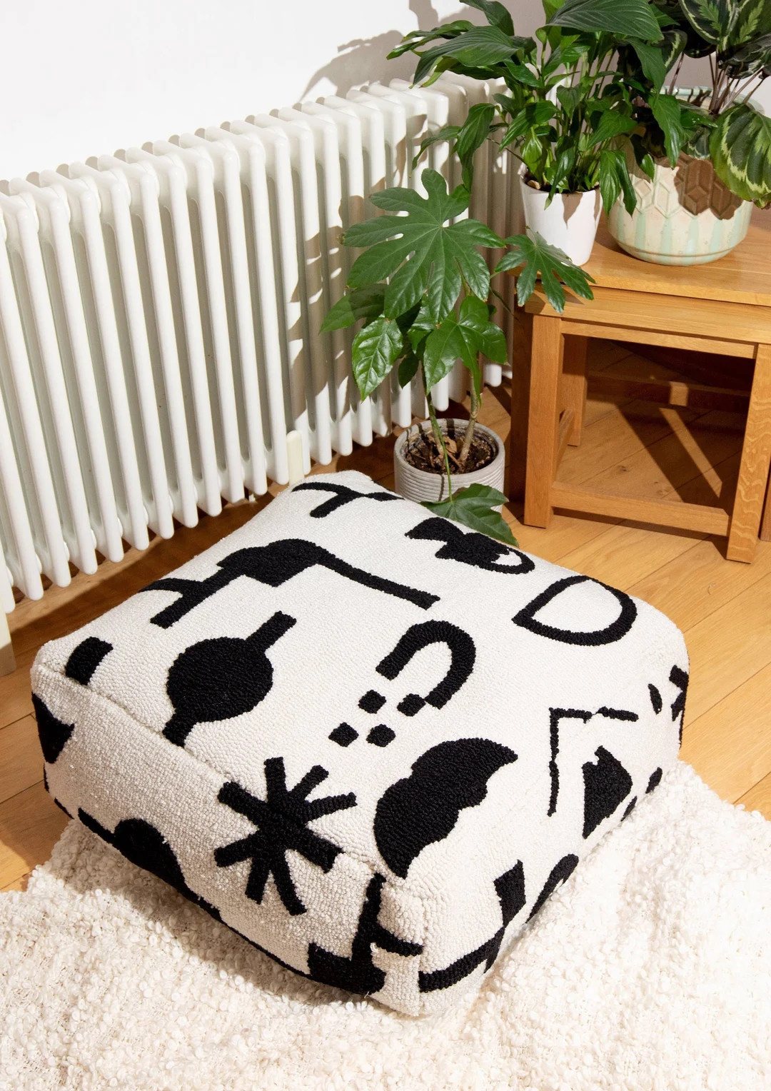 Pouffe Geometric Black and White Ottoman Stool Monochrome Square Pre Filled - Etsy | Etsy (US)