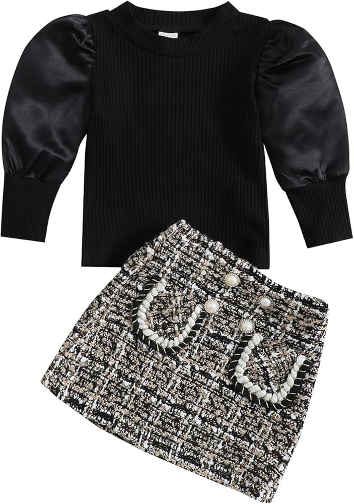 Kupretty Toddler Baby Girl Fall Winter Clothes Turtleneck Solid Knit Pullover Tops Plaid Button M... | Amazon (US)