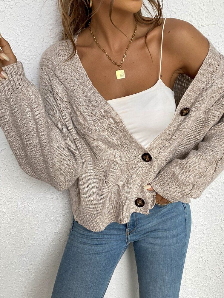 Single Breasted Cable Knit Cardigan | SHEIN