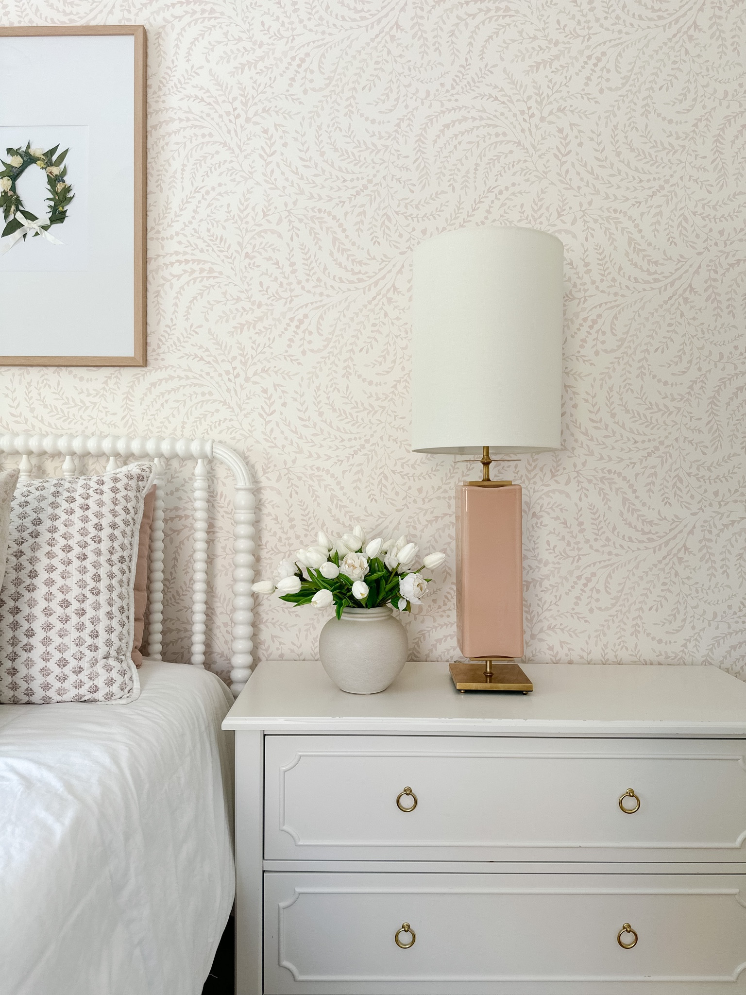 Girls room, blush pink and brass lamp, Serena and Lily priano wallpaper, pink floral wallpaper, designer lighting, table lamp, Beekman table lamp, visual comfort 

#LTKhome #LTKfamily #LTKsalealert