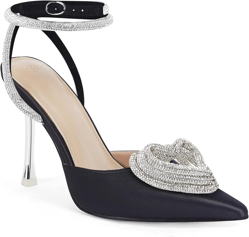 Coutgo Womens Rhinestone High Heels Clear Pointed Closed Toe Strappy Ankle Strap Slingback Bridal... | Amazon (US)