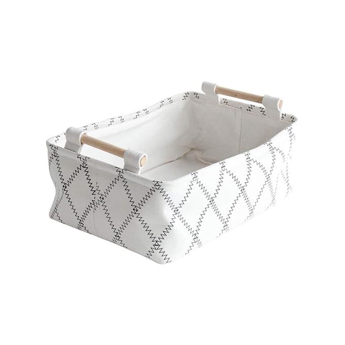 LUFOFOX Decorative Collapsible Rectangular Fabric Storage Bin Organizer Basket with Wooden Handle... | Amazon (US)