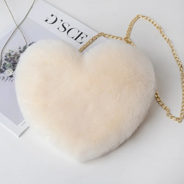 Women' s Plush Chain Crossbody Bag Faux Fur Heart Shaped Shoulder Bag | Walmart (US)