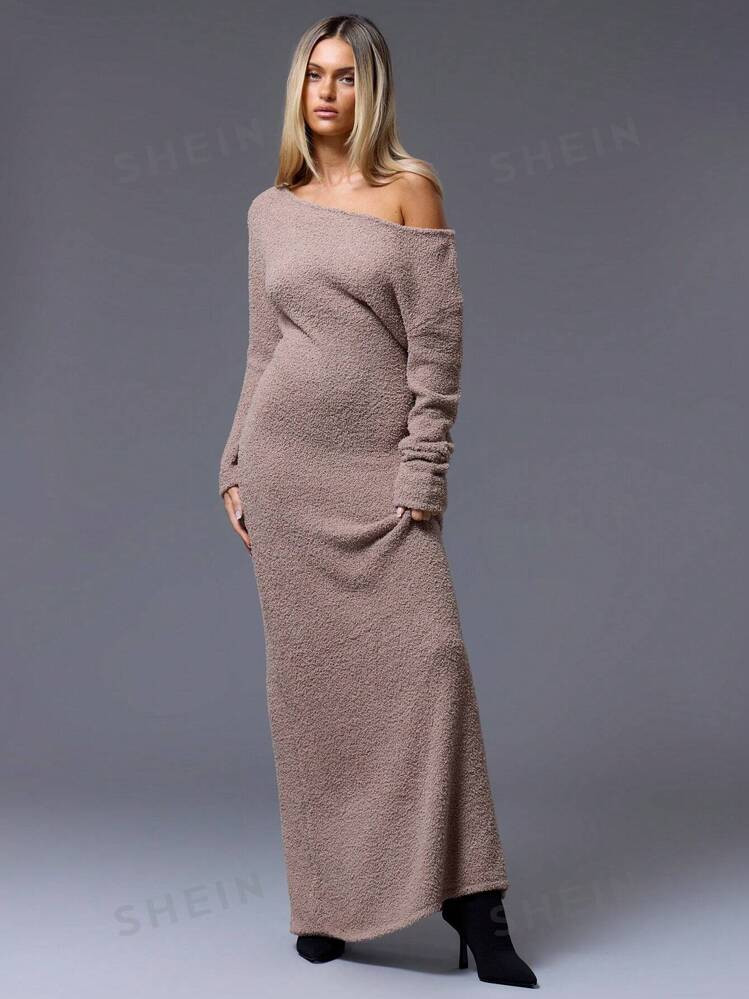 MUSERA Asymmetrical Neck Long Sleeve Maxi Sweater Dress Winter Clothes Thanksgiving | SHEIN