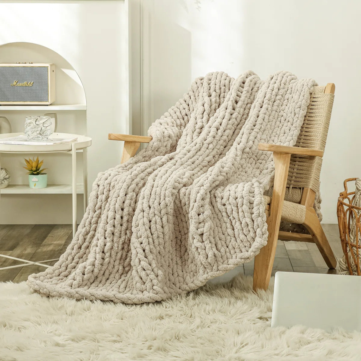 Chenille Chunky Knit Throw, Luxury Hand-Knitted Yarn Throw Blanket | Wayfair North America