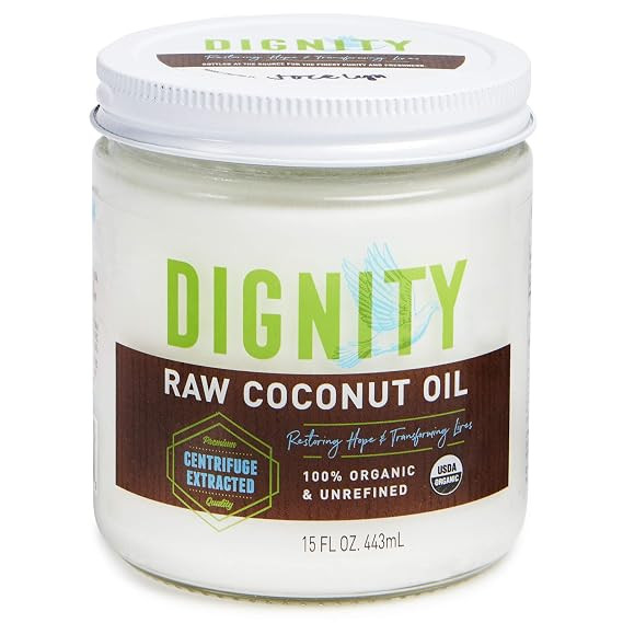 Dignity Coconuts Raw Coconut Oil - 100% Organic Unrefined Coconut Oil - 15 fl oz Glass Jar - Cent... | Amazon (US)