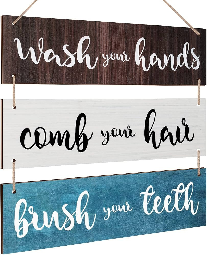 Bathroom Rules Wall Art Sign Family Hanging Wall Sign Funny Bathroom Wooden Hanging Wall Sign Rus... | Amazon (US)