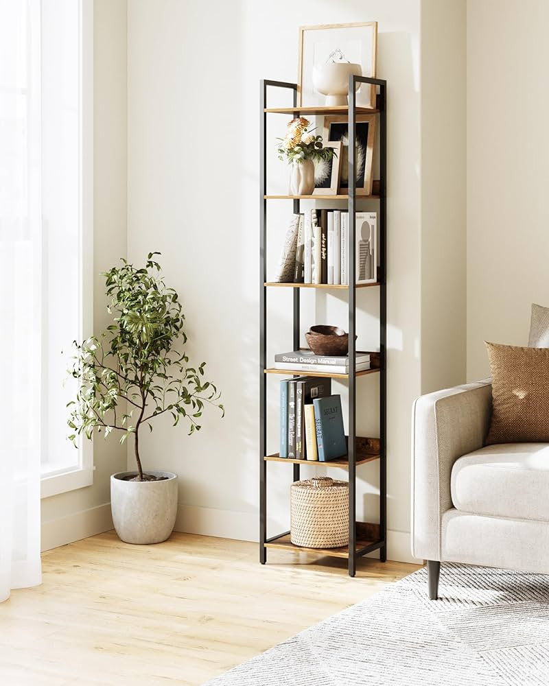 6-Tier Bookshelf, Narrow Bookcase with Open Shelves, Talll Book Shelf Coner Shelf for Living Room... | Amazon (US)