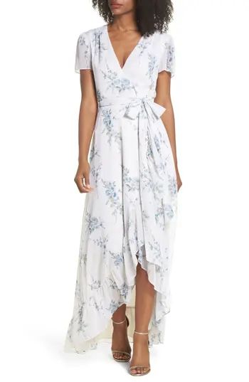 Women's Wayf The Natasha Floral Wrap Maxi Dress, Size Small - Blue | Nordstrom