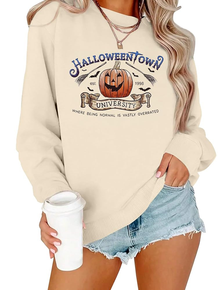 Halloween Sweatshirt for Women Cute BOO Graphic Shirt Crewneck Embroidered Ghost Pullover Sweater... | Amazon (US)