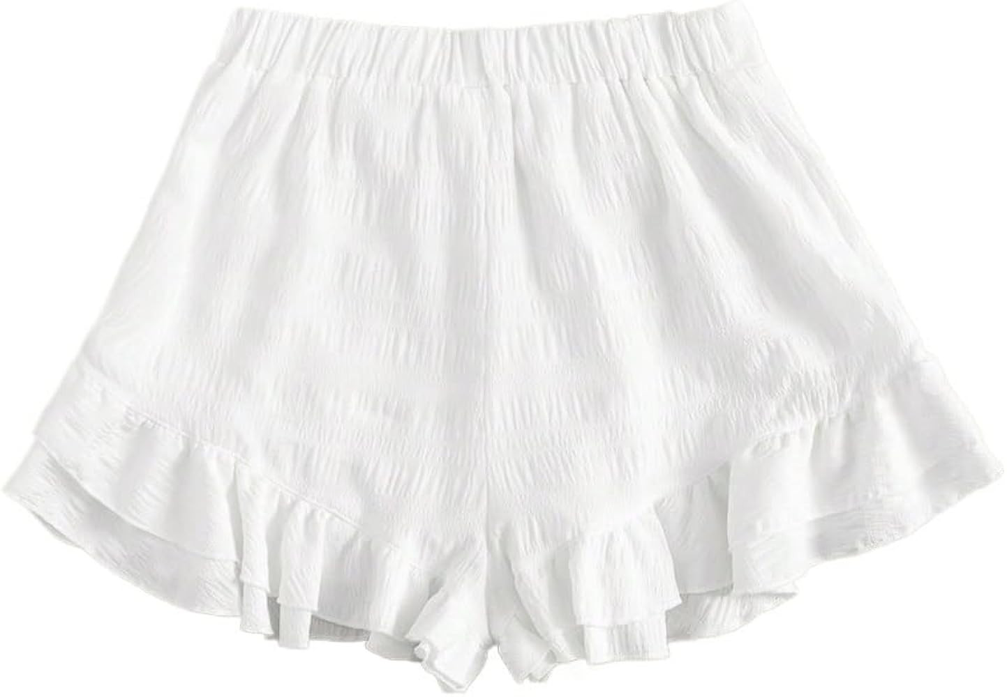 Ruffle Hem Solid Shorts Fall Womens Short Pants White | Amazon (US)