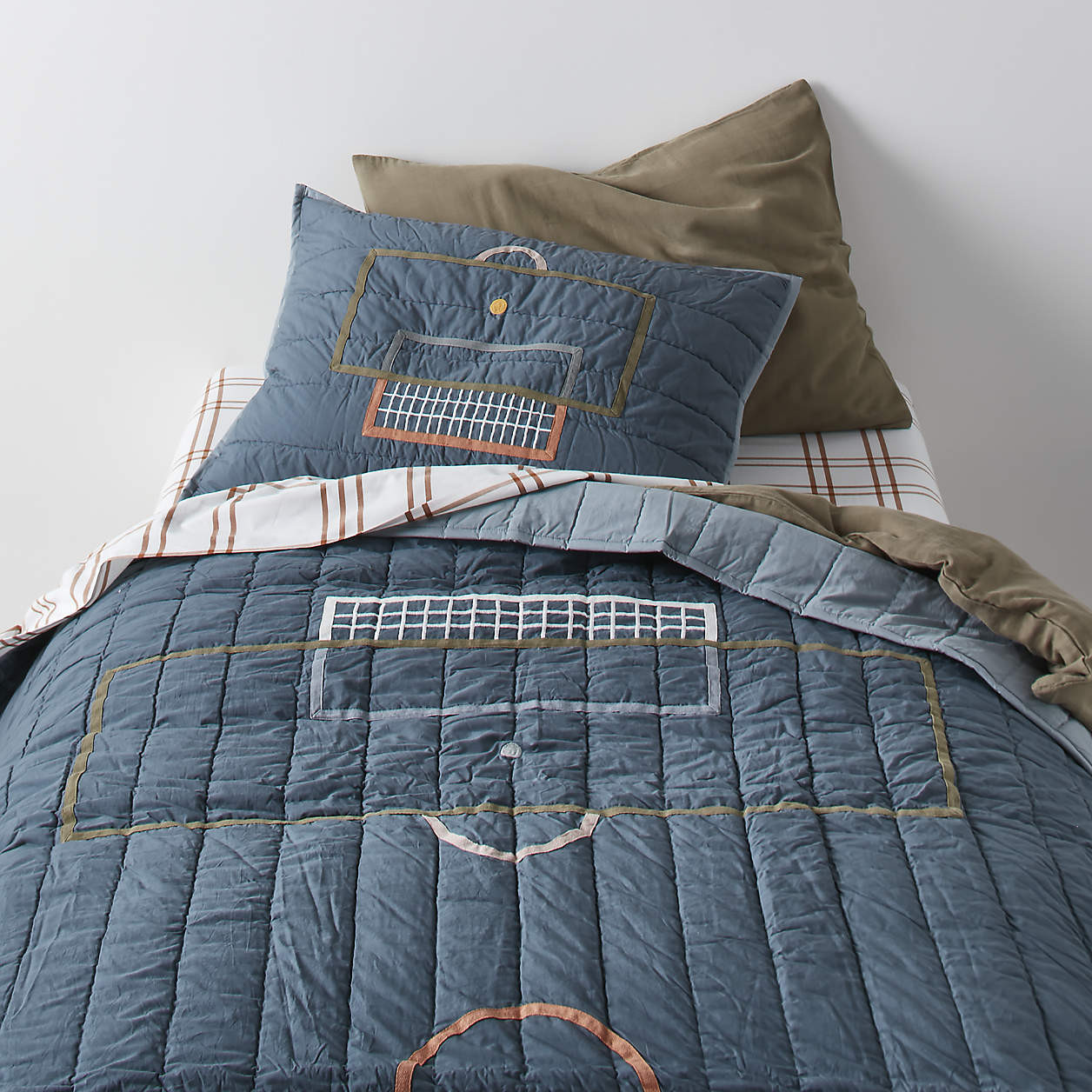 Modern Soccer Embroidered Hand-Quilted Organic Cotton Kids Full/Queen Quilt + Reviews | Crate & K... | Crate & Barrel