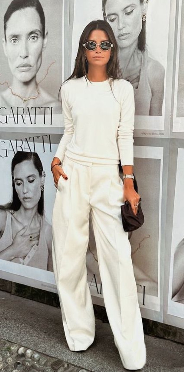 This all-white outfit proves that simple, well-tailored pieces can create an effortlessly elevated everyday look.
A soft knit top, wide-leg trousers, and sleek accessories keep the outfit minimal, modern, and quietly sophisticated. 

 #LTKdayinmylife #LTKootd