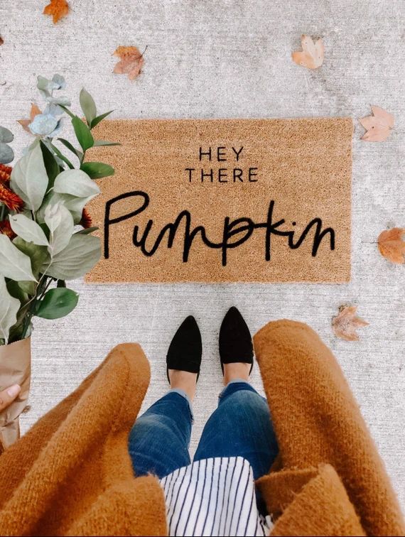 hey there pumpkin | fall decor | hello welcome mat | hand painted, custom doormat | cute doormat ... | Etsy (US)