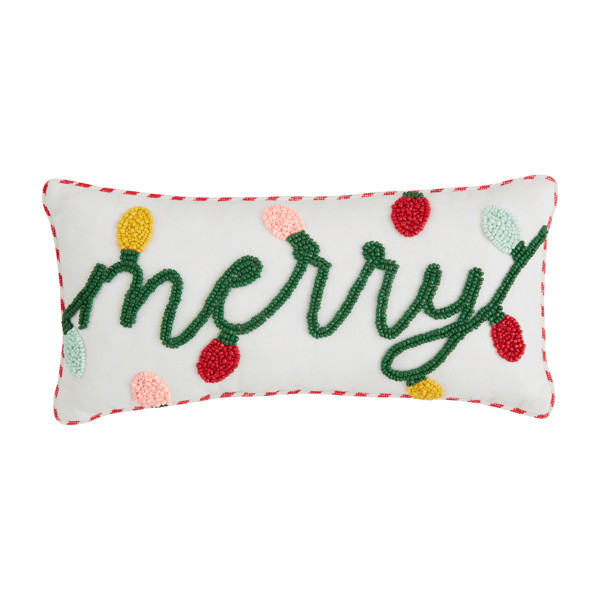 Mud Pie Merry Lights Mini Beaded Pillow | 100% Cotton | Mud Pie