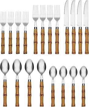 Bamboo Plastic 20 Piece Flatware Set | Amazon (US)