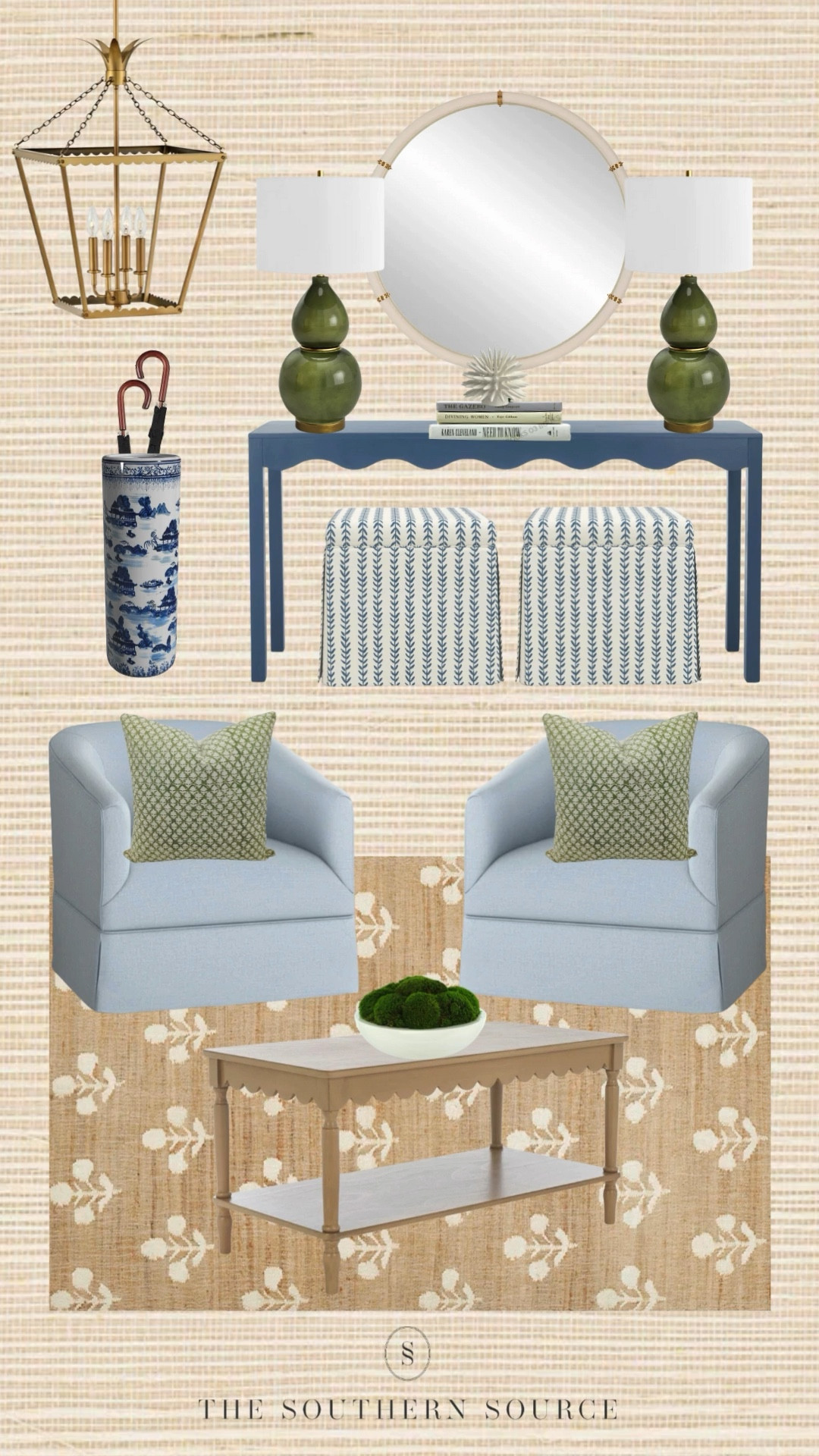Living room design with blue and green galore! How cute is the scalloped/wavy coffee table and console table. BOTH so affordable. Don’t miss out on these! 

#LTKHome #LTKWatchNow