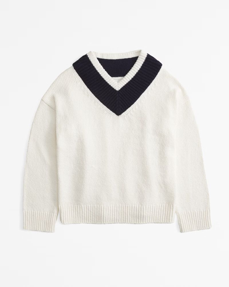 Oversized Contrast V-Neck Sweater | Abercrombie & Fitch (US)